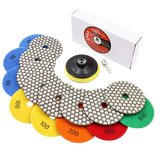 BRSCHNITT 4 Inch Dry Diamond Polishing Pads Set 50-800 Grit with 5/8"-11 Backer for Granite Marble Concrete Quartz