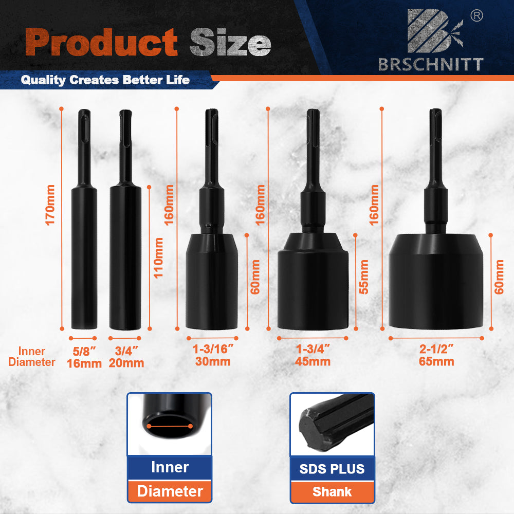 BRSCHNITT SDS Plus & Max Ground Rod Driver Bit 16-65mm Heavy Duty Alloy Steel Grounding Rod Installer