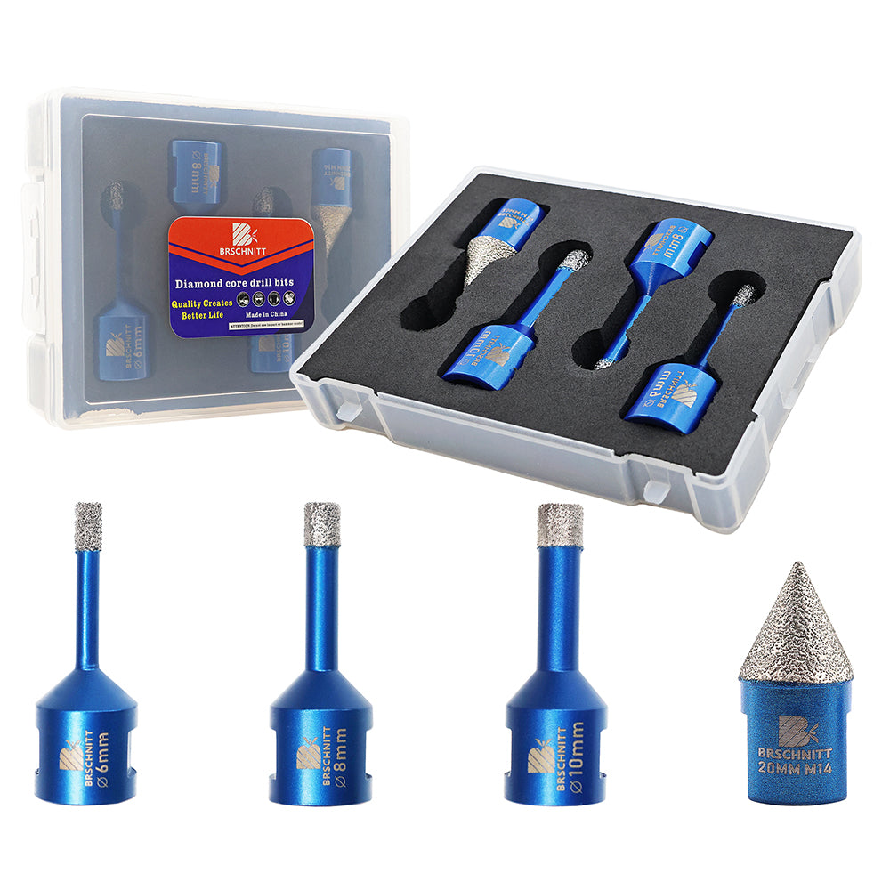 BRSCHNITT M14 Diamond Drill Bit Set 6-10mm with 20mm Chamfer Bit for Tile Porcelain Granite Marble