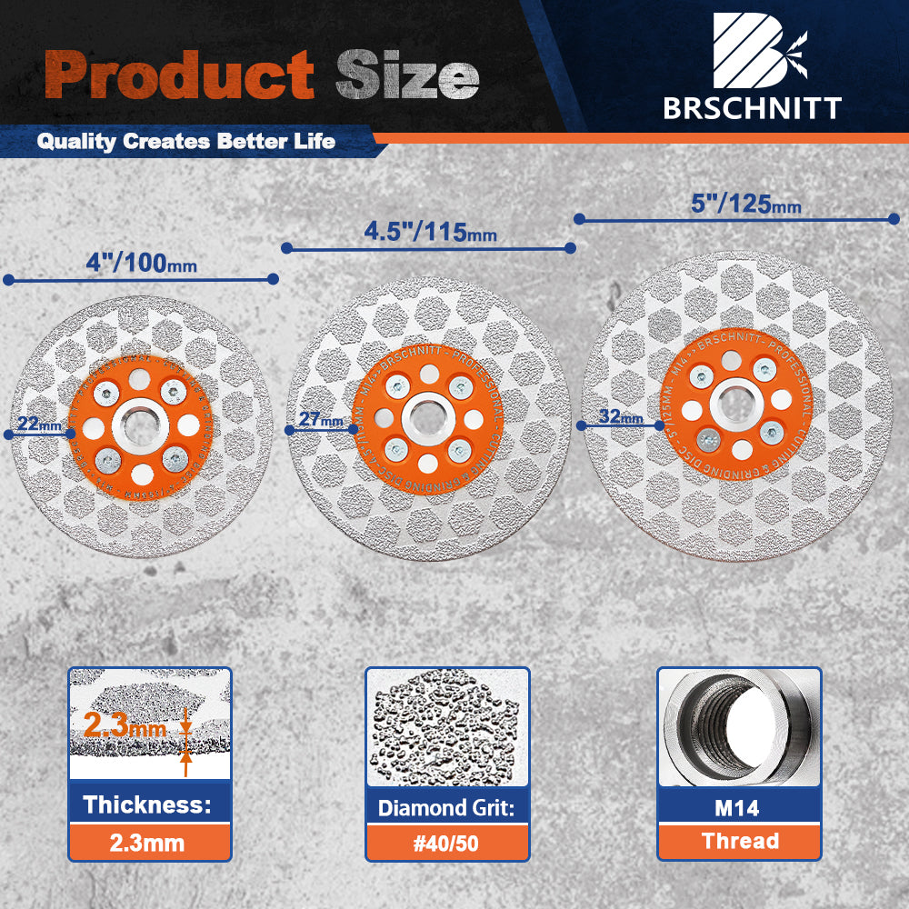 BRSCHNITT 1/2pcs 100/115/125mm Circular Saw Diamond Saw Blade  for Grinding Granite Marble Concrete Tile Diamond Cutting Disc