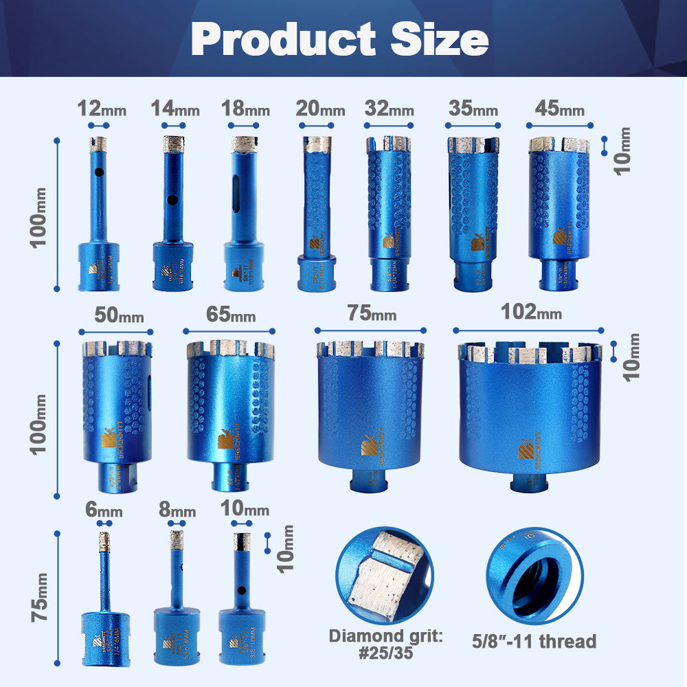 BRSCHNITT 1-1/2 Inch Laser Welded Diamond Core Drill Bit 5/8"-11 with Adapter for Granite Marble Concrete Stone