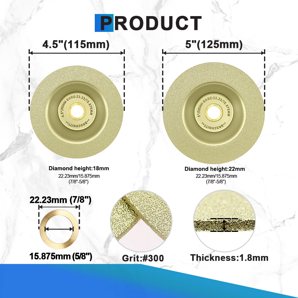 BRSCHNITT Brazed Diamond Grinding Cup Wheel 115-125mm #300 for Dekton Porcelain Tile Granite Marble