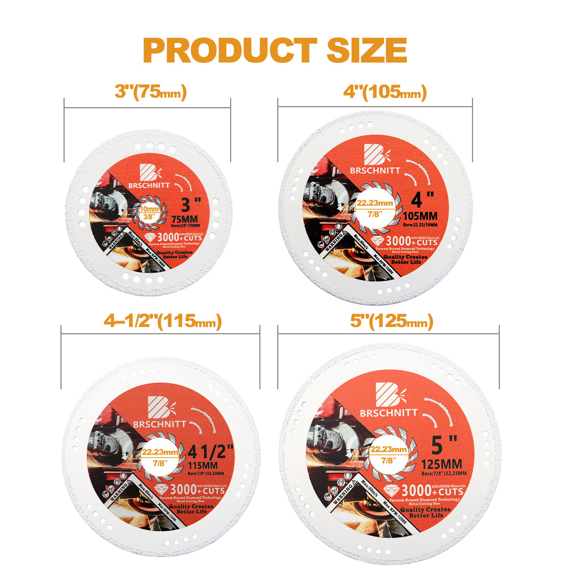 BRSCHNITT Diamond Metal Cutting Disc 75-125mm for Stainless Steel Iron Pipe Tube Vacuum Brazed