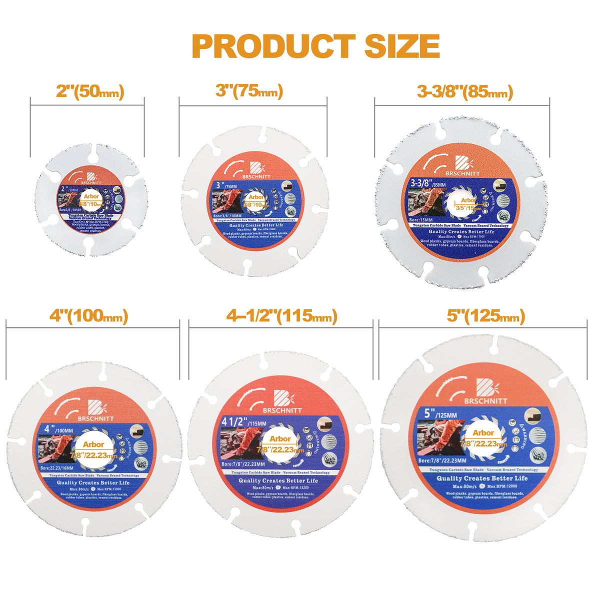 BRSCHNITT Diamond Wood Cutting Disc 75-125mm for Wood Laminate Gypsum Board Plastic Vacuum Brazed