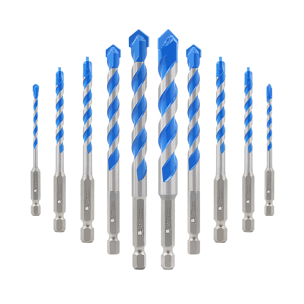 BRSCHNITT 10pcs/set 4/5/6*4/8*2/10/12MM Core Bits Hex Quick-Fit Shank Carbide Drill Bits Positioning Bits for Masonry Concrete Brick Granite Ceramic Tile