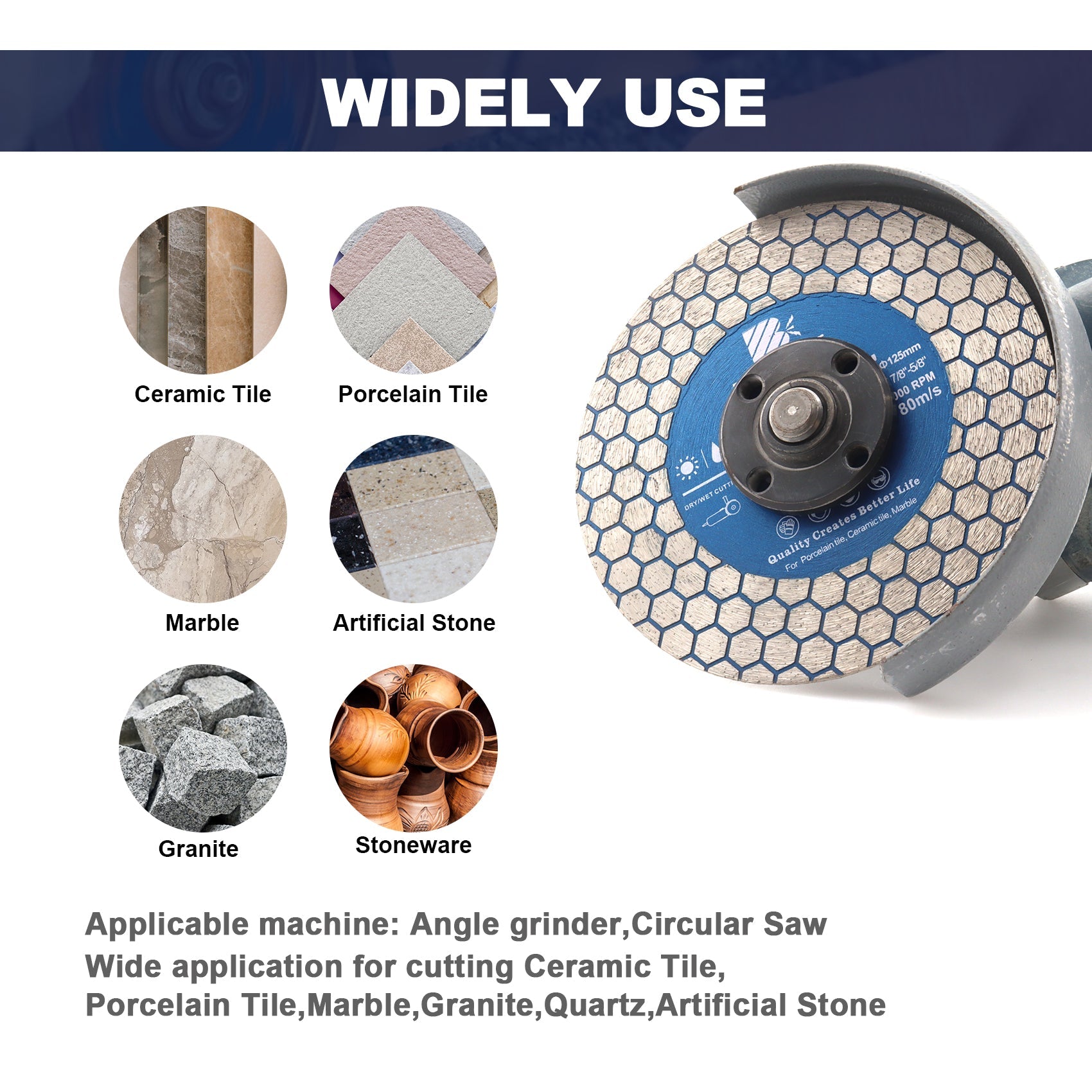 BRSCHNITT 2pcs 5inch/125mm Diamond Saw Blade Hexgonal  Cutting Grinding Double Sided Ceramic Tile Porcelain Marble Stone Cutting Disc