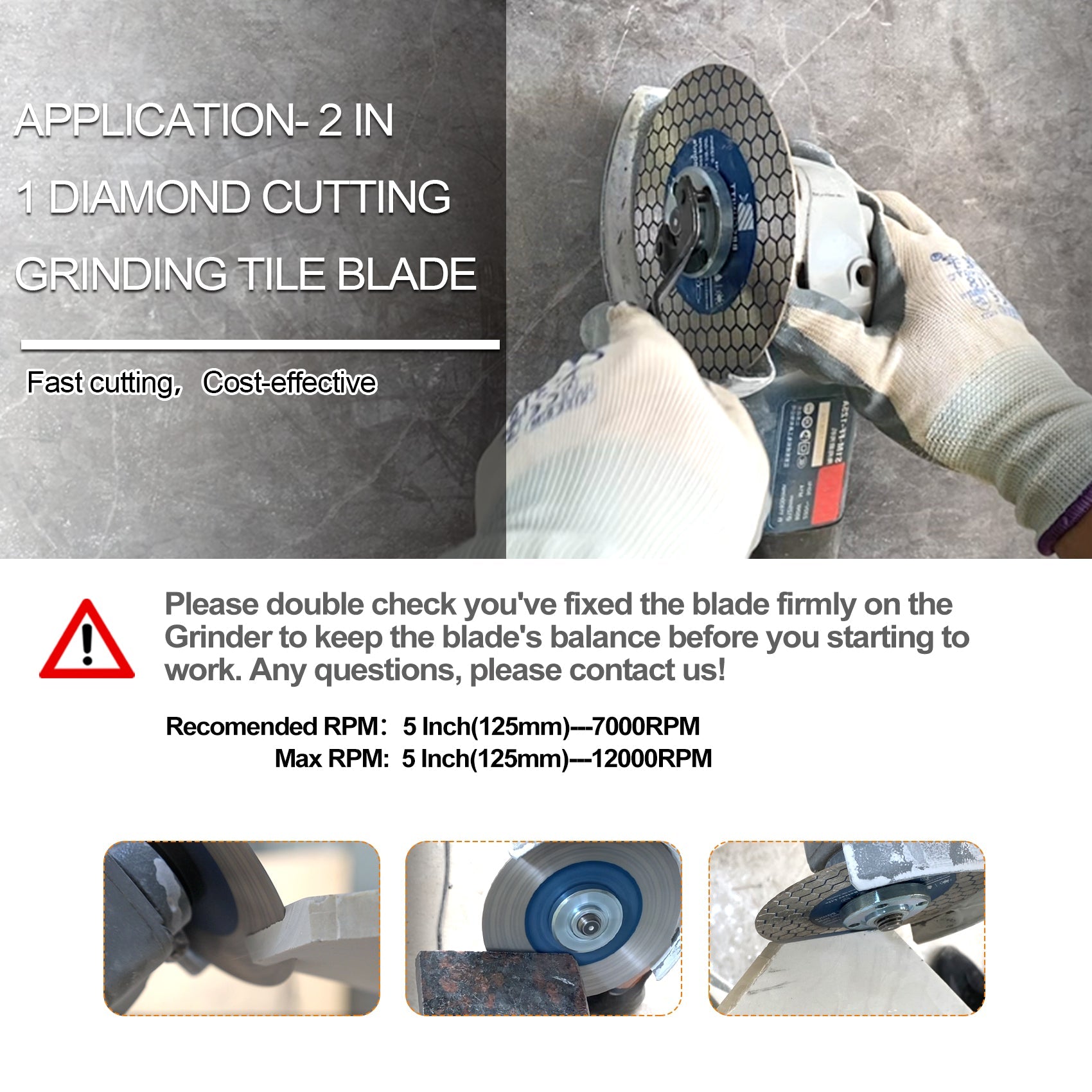 BRSCHNITT 2pcs 5inch/125mm Diamond Saw Blade Hexgonal  Cutting Grinding Double Sided Ceramic Tile Porcelain Marble Stone Cutting Disc