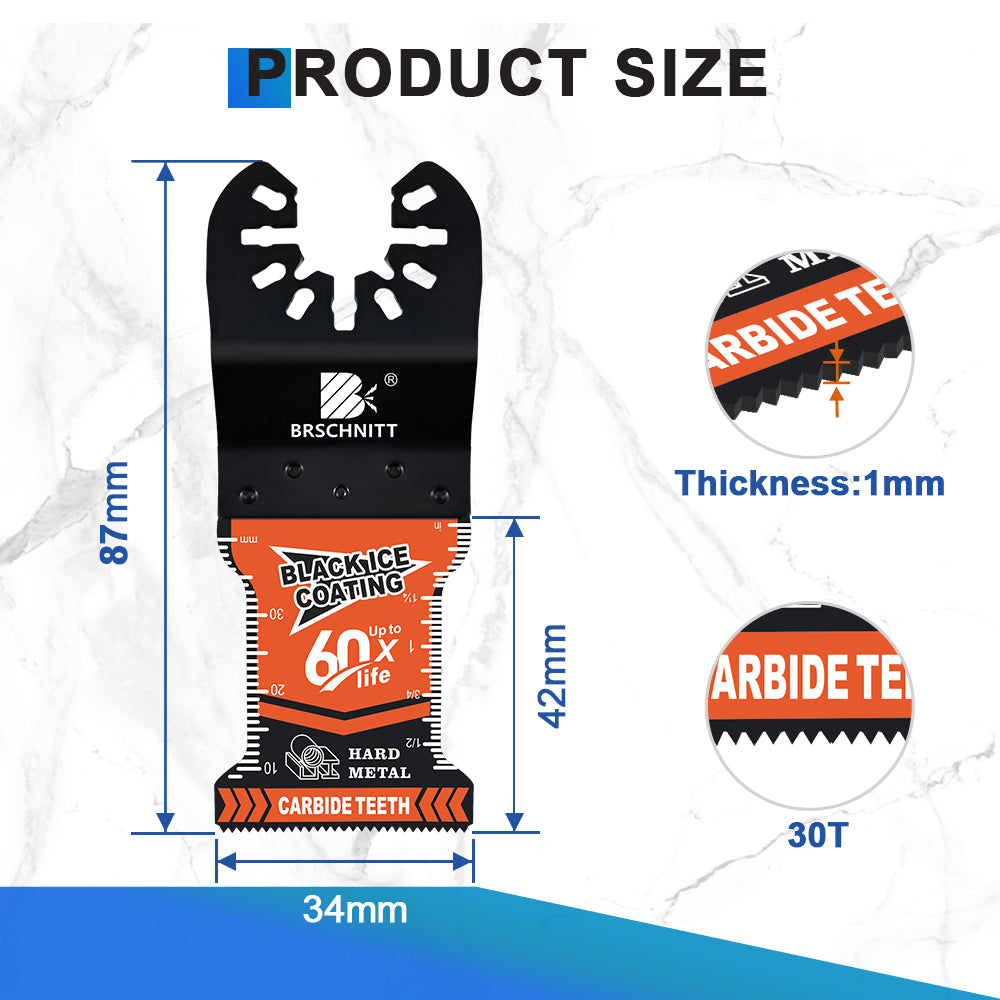 BRSCHNITT Carbide Oscillating Saw Blades with TICN Black Ice Coating for Cutting Nails Bolts Screws Iron