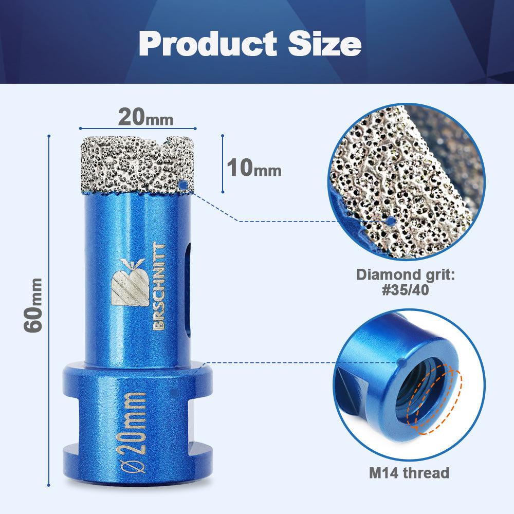 BRSCHNITT Diamond Core Drill Bit 4pcs 20/25/35/50MM M14 Vacuum Brazed Diamond Hole Saw  for Marble Granite Ceramic Porcelain Tile