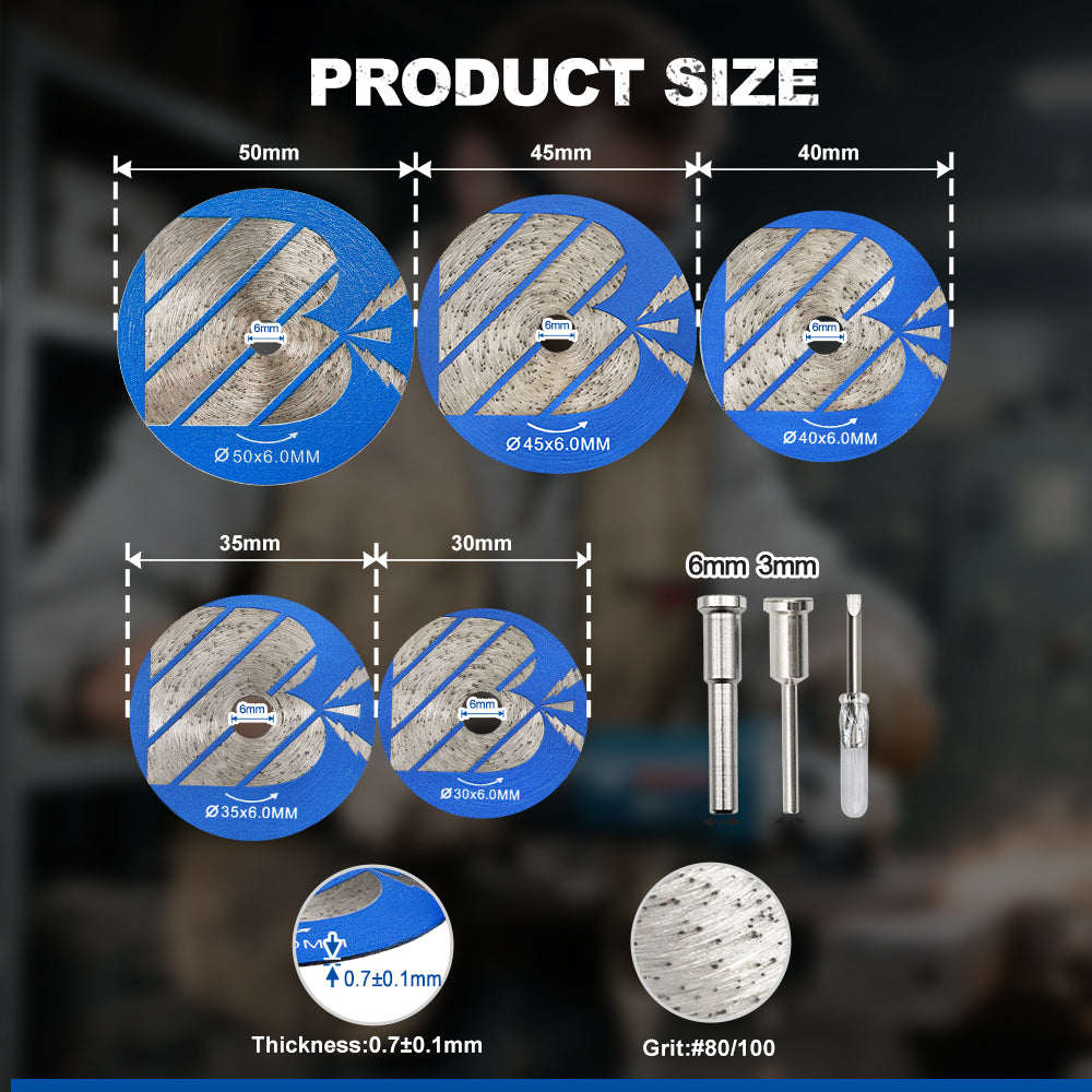 BRSCHNITT 5pcs Diamond Saw Blade Set 30-50mm Sintered Continuous Rim Cutting Disc for Tile Porcelain Ceramic