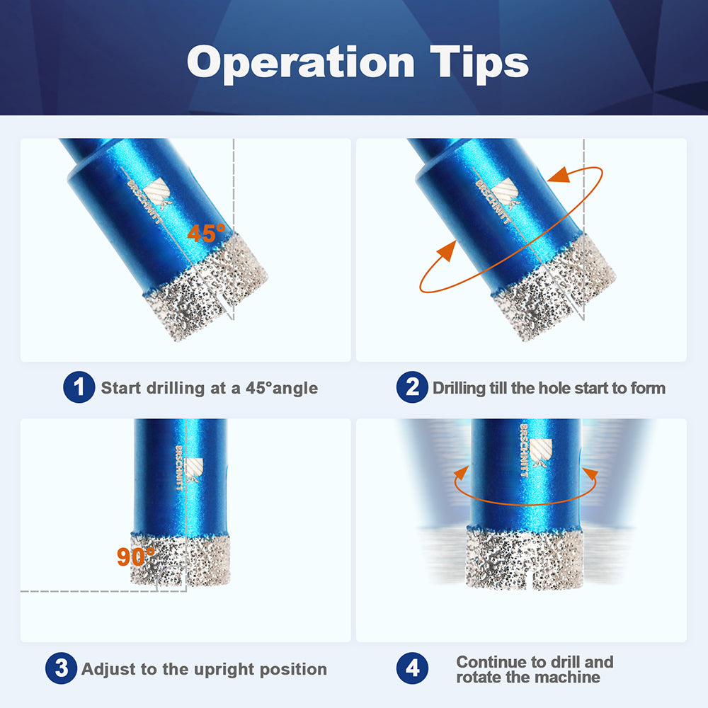 BRSCHNITT Diamond Drill Core Bit 1pc Dia 100mm with Triangle Shank Drilling Ceramic Marble Granite Porcelain Tile Vacuum Brazed Hole Saw