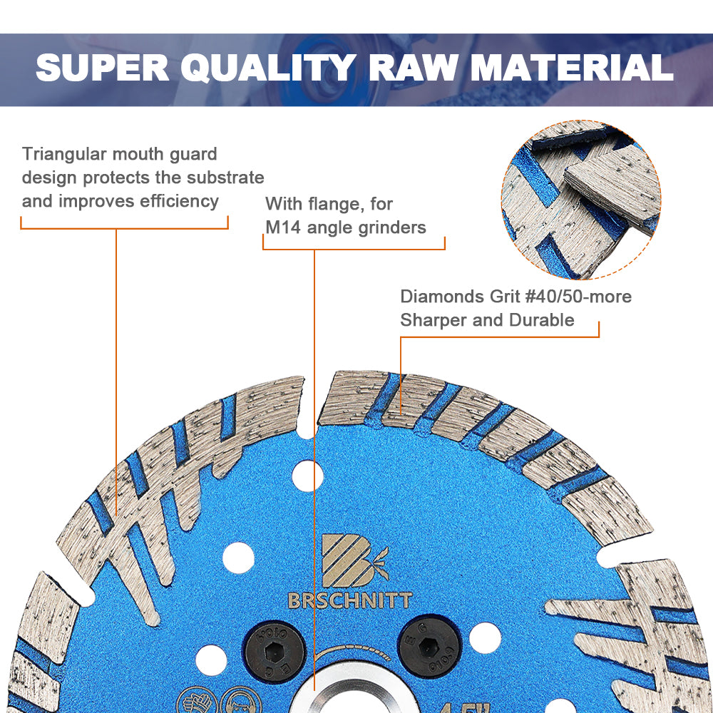 BRSCHNITT M14 & 5/8"-11 Thread Dry & Wet Use Diamond Cutting Disc Set 125mm for Concrete Granite Marble Tile