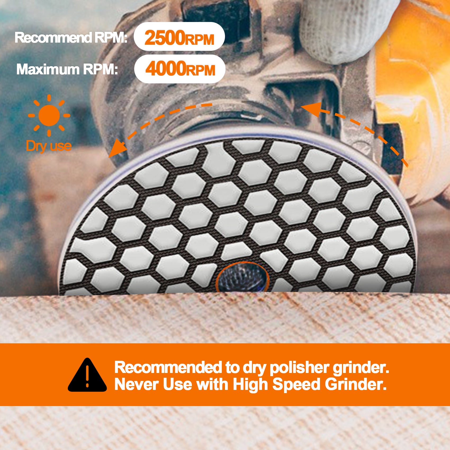 BRSCHNITT 8pcs Set Dry Diamond Polishing Pad Set 4" with M14 Backer for Granite Marble Concrete Quartzing with M14 Backer Pad Adapter