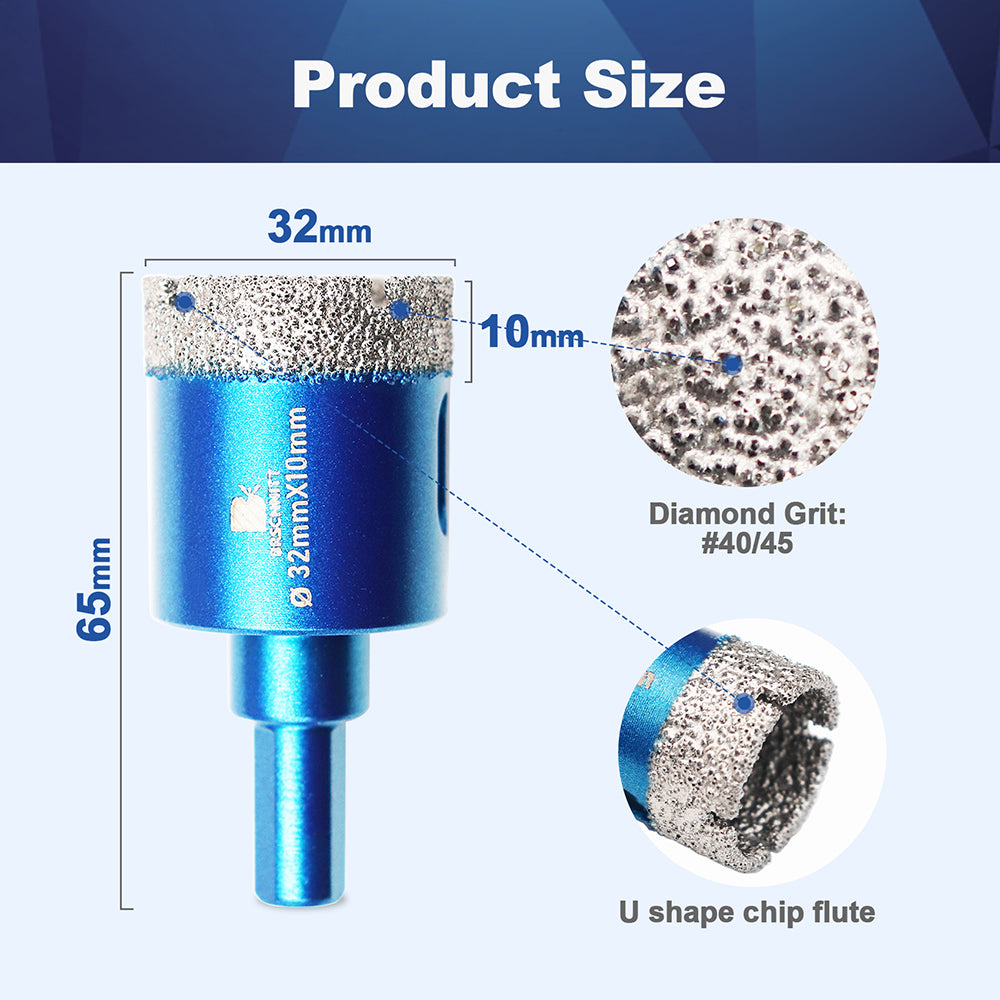BRSCHNITT Triangle Shank Diamond Core Drill Bit 20-38mm for Porcelain Tile Ceramic Granite Marble Vacuum Brazed Hole Saw