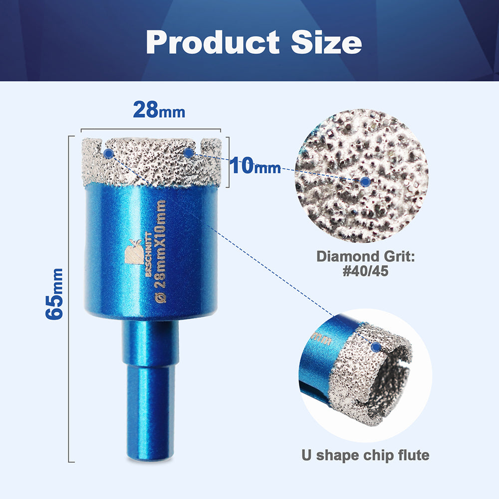 BRSCHNITT Triangle Shank Diamond Core Drill Bit 20-38mm for Porcelain Tile Ceramic Granite Marble Vacuum Brazed Hole Saw