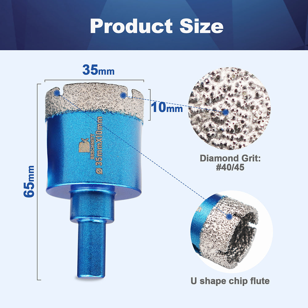 BRSCHNITT Triangle Shank Diamond Core Drill Bit 20-38mm for Porcelain Tile Ceramic Granite Marble Vacuum Brazed Hole Saw