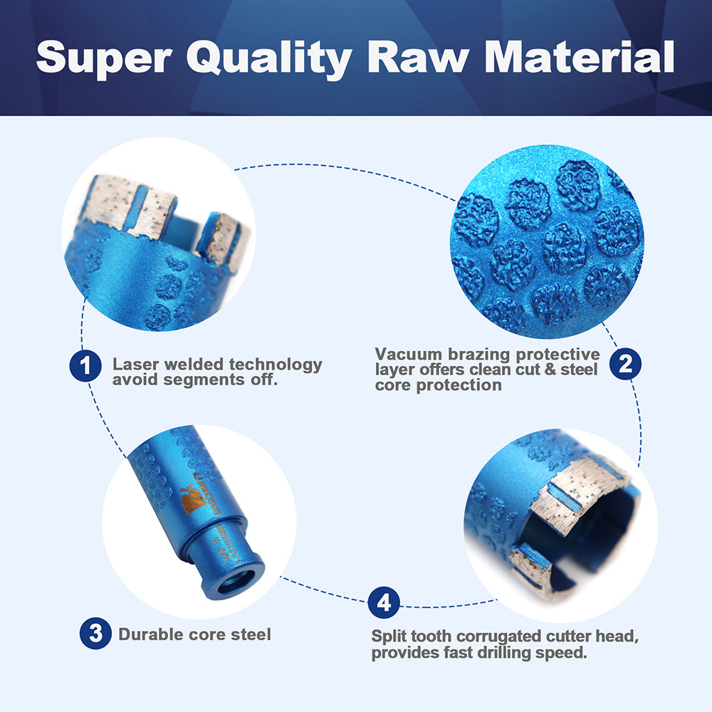 BRSCHNITT 1-1/2 Inch Laser Welded Diamond Core Drill Bit 5/8"-11 with Adapter for Granite Marble Concrete Stone